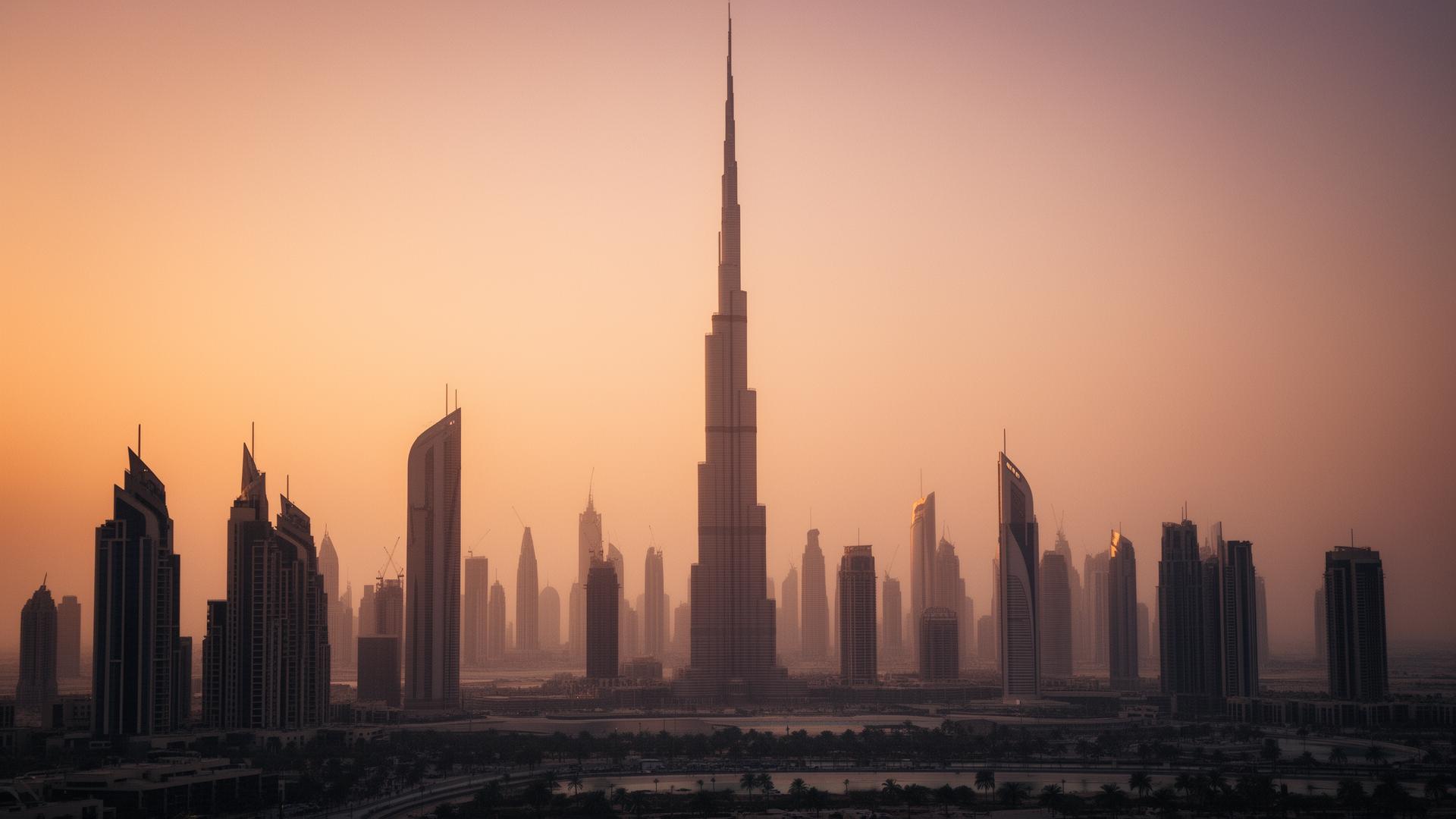 Dubai skyline at golden hour